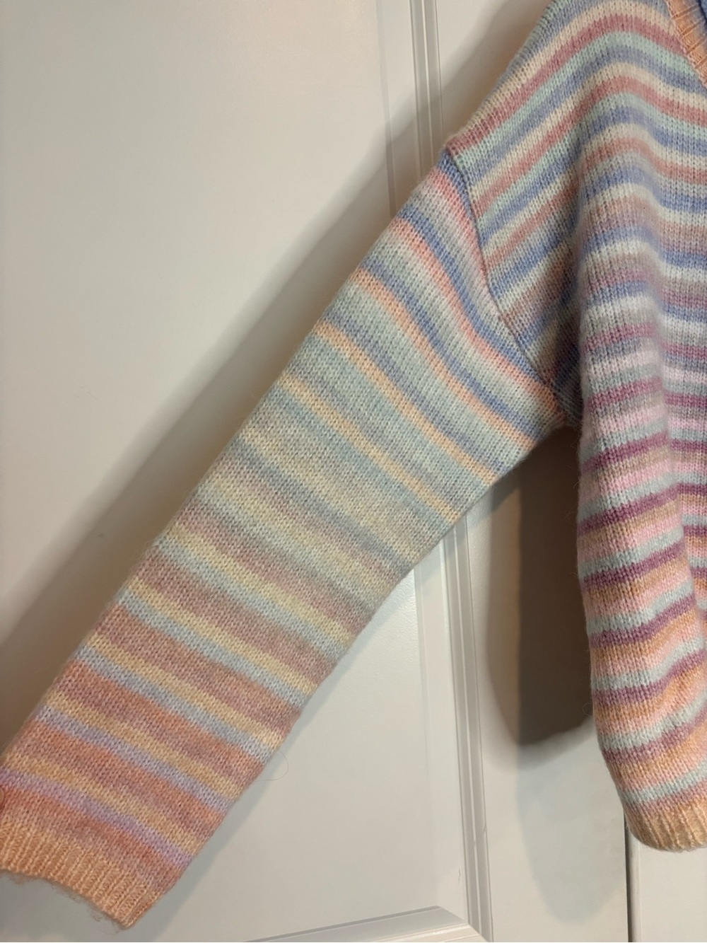 Wishlist Pastel Stripe Crew Button Front Cardigan Sweater S - Picture 3 of 7